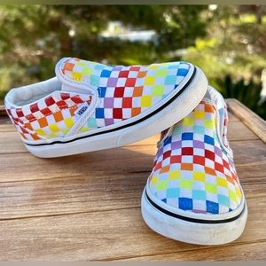 Vans Classic Slip On Toddler Shoe Size 9 Rainbow Checks Checkerboard Sneakers